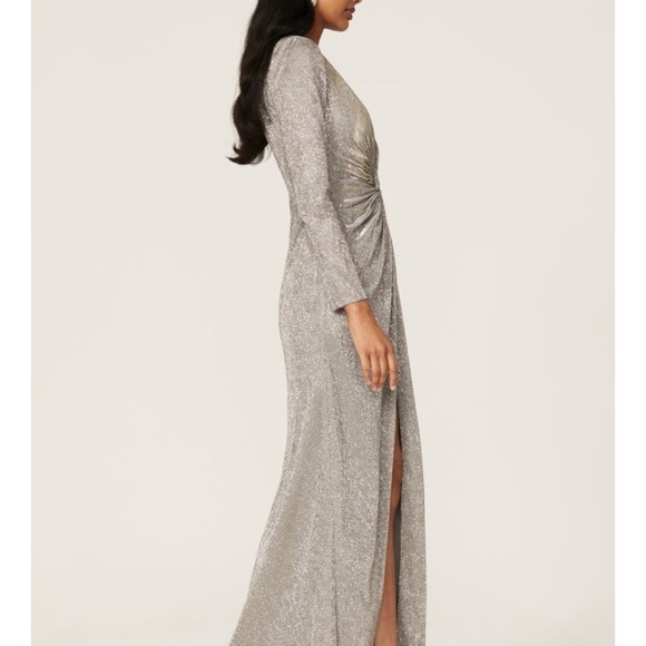 Ieena for Mac Duggal
Silver Shimmer V-neck Gown - Picture 4 of 13